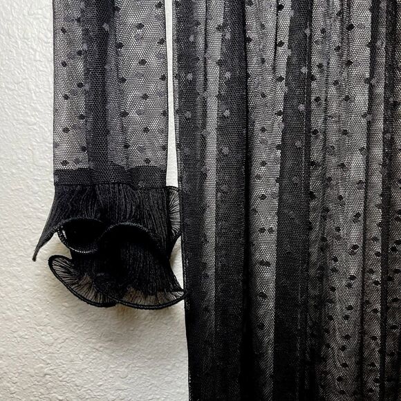 Sheer Maxi Dress Size S Goth Romantic Gown Club Witchy Sexy Ruffle Cuffs Mesh - Picture 7 of 9